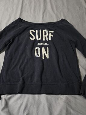 Hollister Sequined Surf On Womens Crew Neck Sweatshirt Size Large Navy/Black